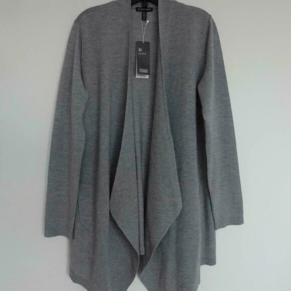 NWT EILEEN FISHER Moon Grey Fine Merino Jersey Cascading Cardigan Sweater Medium - Picture 6 of 7